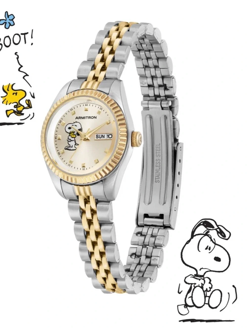 Armitron Two-Tone Gold and Silver Snoopy Day-Date Watch - Picture 2 of 7